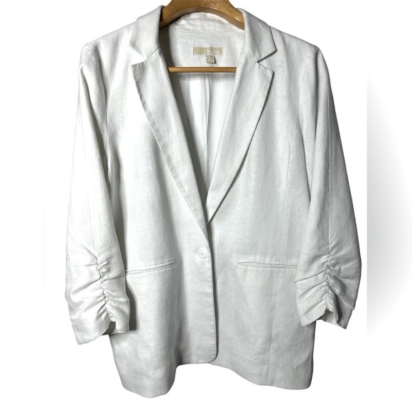 Michael Michael Kors Women's Ruched Sleeve White Linen Blazer Sz 16 - Picture 1 of 13